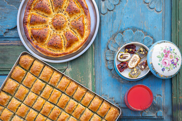 Turkish Dessert Baklava in the Sultanahmet Square, Eminonu Fatih, Istanbul Turkey	