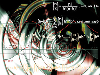 A series of circles and mathematical formulas. Abstract background, fractal.