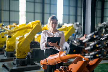Fototapeta premium Engineer with robot in automotive parts factory