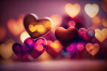 blurred hearts wallpaper, valentines day concept. Generative AI