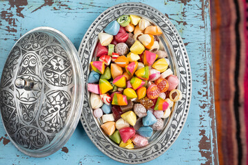 Colorful Ramadan Feast Candy, Traditional Ottoman Candy (Akide Sekeri) Photo, Üsküdar Istanbul,...
