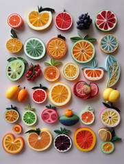 Colorful fruits art illustration. Generative AI.
