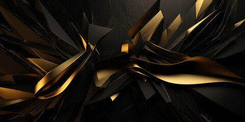 Fototapety  3D abstract wallpaper. Three-dimensional dark golden and black background. Black and gold background. generative ai. golden wallpaper