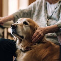 Golden Retriever therapy dog bringing joy and support, Generative AI