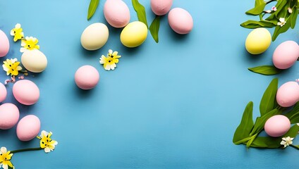 Obraz premium イースターエッグと花の背景 カラフル