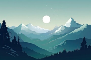 Abstract landscape poster. Nature wall decor contemporary art print, mid century mountain background. Vector illustration. Generative Ai.