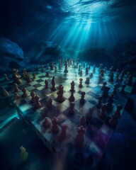A colorful rendition of a chess board flowing in psychidelic colors, showing an exciting game - Generative AI