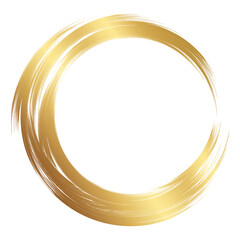 Gold circle frame element. Golden circle, Brush ornament. Gold Circle Frame for invitations, photo frames, sales banner elements. Transparent PNG image.