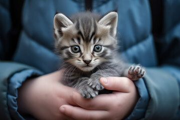 Cat in the hands of a child,ai generated