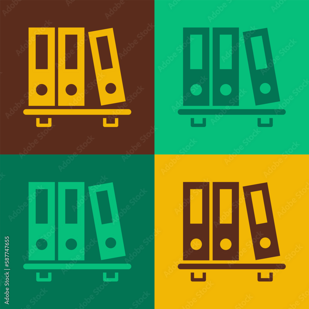 Poster pop art office folders with papers and documents icon isolated on color background. office binders. 