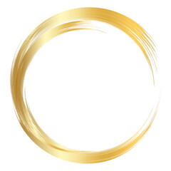 Gold circle frame element. Golden circle, Brush ornament. Gold Circle Frame for invitations, photo frames, sales banner elements. Transparent PNG image.