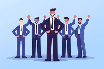 An illustration of a male leader enthusiastically leads his group into success.