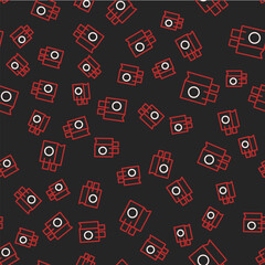 Line Paper shopping bag icon isolated seamless pattern on black background. Package sign. Vector