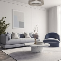 Aesthetic White Living Room Mockup, Generative AI
