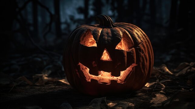 Halloween Jack O Lantern carved pumpkin illustration. Generative AI.