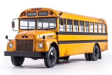 Fototapeta na wymiar Old Yellow School Bus Isolated on White Background, Generative AI