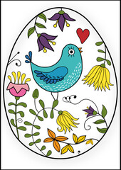 Illustration of a bird in flowers. Easter Bird Spring