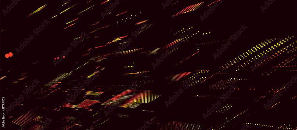 Poster abstract digital landscape with particles dots. wireframe landscape background. big data. 3d futuris