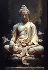 Gordijnen Buddha statue, Oil Painting, Generative AI © Vig