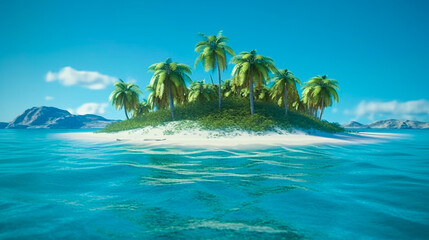 Naklejka na ściany i meble Tropical Island in the ocean. View from drone - Generative AI technology