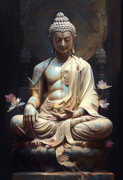 Buddha statue, Oil Painting, Generative AI