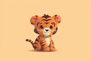 Cute Baby Cartoon Tiger Background.