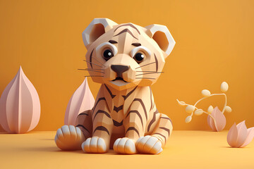 Cute Abstract Tiger. Minimalistic Baby Tiger Background.