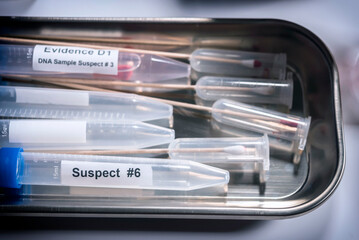 Several DNA samples from suspects in crime lab, conceptual image