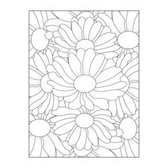 Hand Drawn Botanical Spring Elements Daisy Flower Line Art Coloring Page 