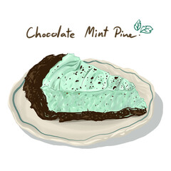 A piece of chocolate mint pie on a crockery plate clipart isolated cut-out from the background