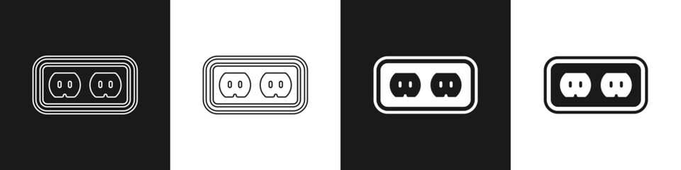 Set Electrical outlet icon isolated on black and white background. Power socket. Rosette symbol. Vector