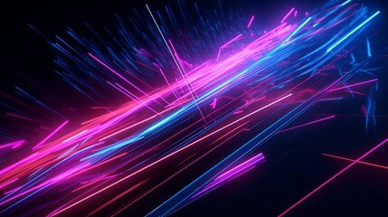 Fototapeta na wymiar A mesmerizing 3D-rendered abstract neon background, featuring vibrant pink and blue glowing lines that evoke a sense of speed, light, and a meteor shower Generative AI technology.