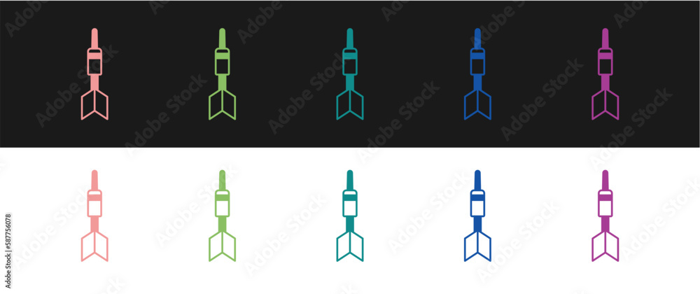 Poster set dart arrow icon isolated on black and white background. vector