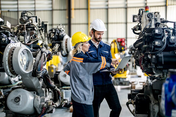 Industry 4.0: Engineer Monitoring Robotics Welding in Intelligent Factory. Digital manufacturing...