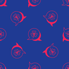 Red Clover trefoil leaf icon isolated seamless pattern on blue background. Happy Saint Patricks day. National Irish holiday. Vector