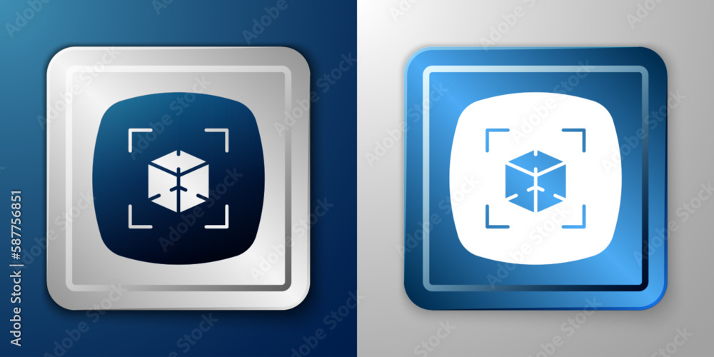 Poster white 3d modeling icon isolated on blue and grey background. augmented reality or virtual reality. s