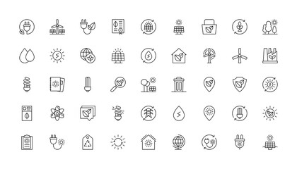 Eco friendly related thin line icon set in minimal style. Linear ecology icons. Environmental sustainability simple symbol.
