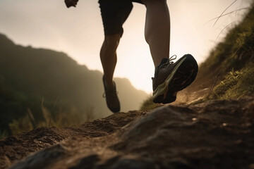 illustration of a young man running on a hill. focus on his shoes.
Created with Generative AI technology.