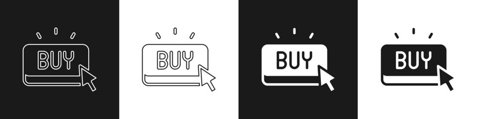 Set Buy button icon isolated on black and white background. Vector