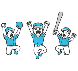 勝利して歓喜する野球チームの選手たち