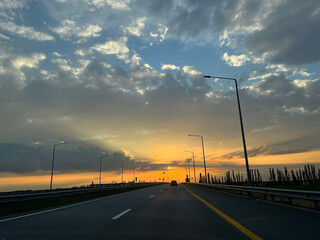 sunset on the highway