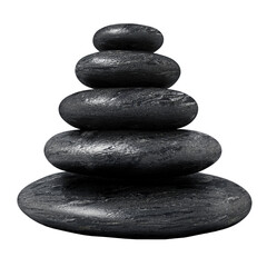 Heap of black massage stones on transparent background. 3D illustration