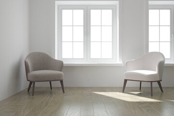 modern room with two armchairs gray and white interior design. 3D illustration
