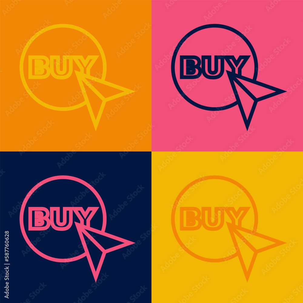 Aufkleber pop art line buy button icon isolated on color background. vector