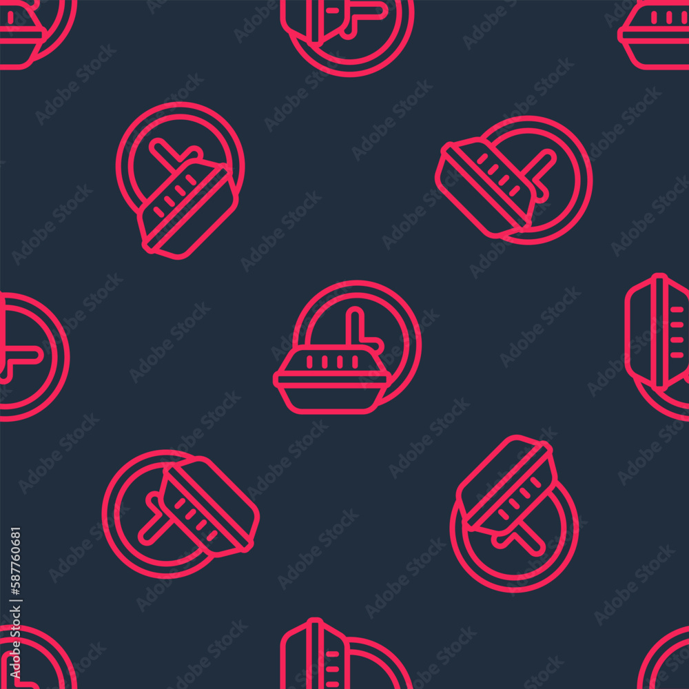 Poster red line round the clock delivery icon isolated seamless pattern on black background. vector