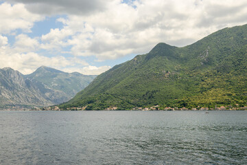 The picturesque Bay of Kotor seen from Perast, a port city in Montenegro