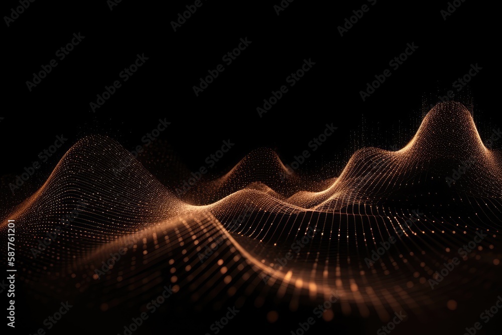 Aufkleber dynamic wave elements of brown dots on a black background. generative ai