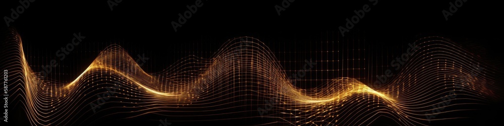 Poster dynamic wave elements of brown dots on a black background. banner, web design. generative ai