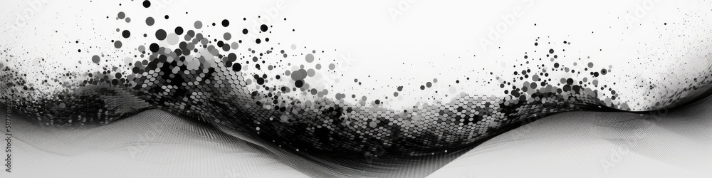 Poster dynamic wave elements of black dots on a white background. banner, web design. generative ai