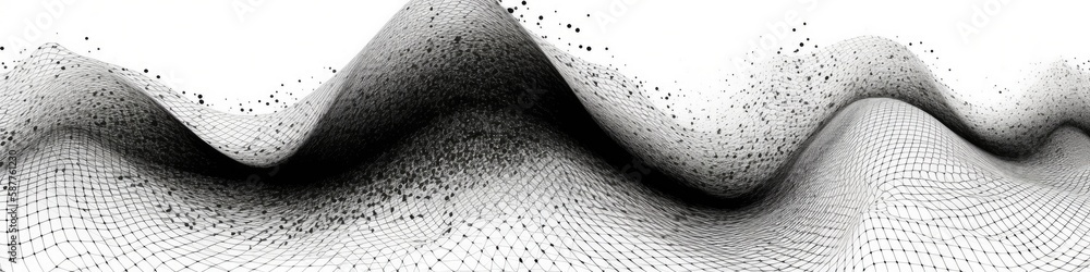 Poster dynamic wave elements of black dots on a white background. banner, web design. generative ai